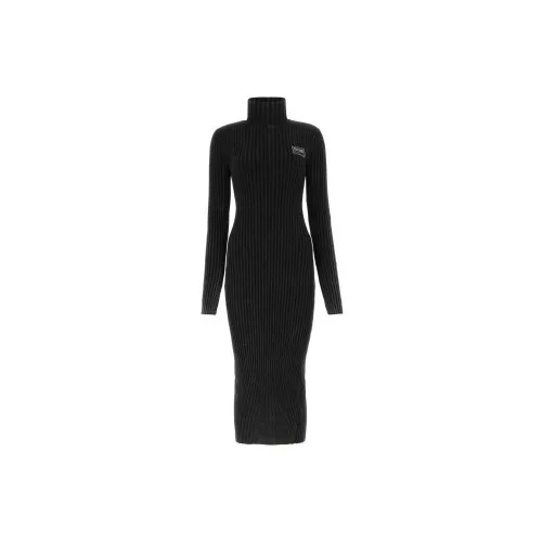 VERSACE JEANS Logo Patch Ribbed Midi Dress