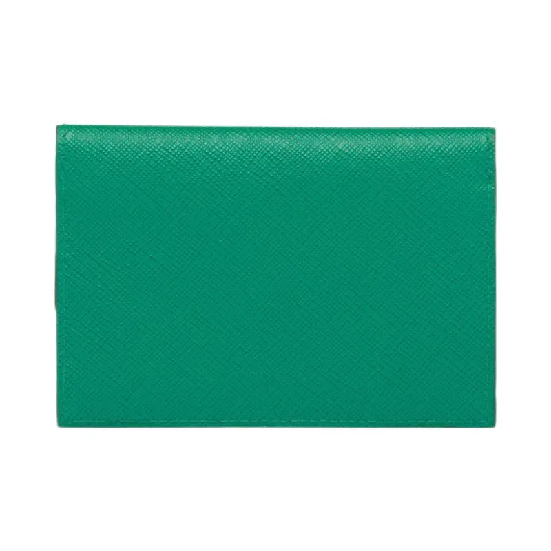 PRADA Saffiano Leather Card Holder Wallet Women's Green-1