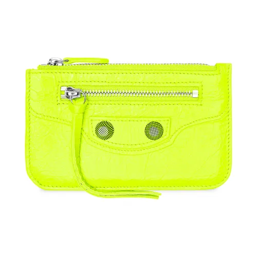 Balenciaga Le Cagole Fine-Grained Sheepskin Coin Purse Card Clip Card Holder Regular Women's Fluorescent Yellow