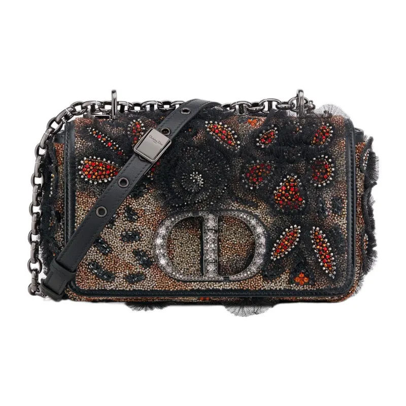DIOR Caro Embroidered Cow Leather Patchwork Handheld Shoulder Bag Crossbody Bag Small Size Women's Black-0