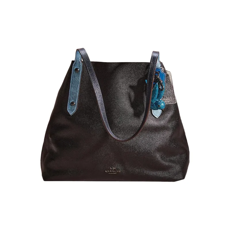 COACH Market Tote Suede Twill Leather Combo Bag One Shoulder Handbags Large Size Women's Black-1