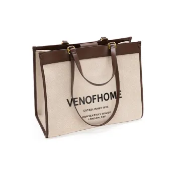 VENOF Canvas Tote Bag, Shopping Bag, Canvas Bag, Handbag, Shoulder Bag Women's Brown/Black