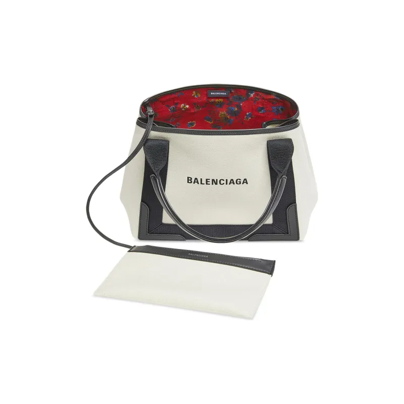 Balenciaga Cotton With Calfskin Handbag Small Size Women's Light Beige-4