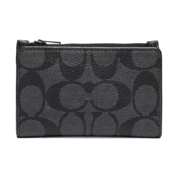 COACH Bifold Signature Coated Canvas And Smooth Calfskin Card Holder Wallet Regular Men's Black