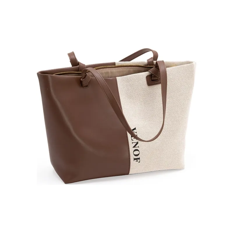 VENOF Cow Leather Tote Bag Shopping Bag Shoulder Bags Large Size Women's Moonlit Coffee * Cloudy Black-1