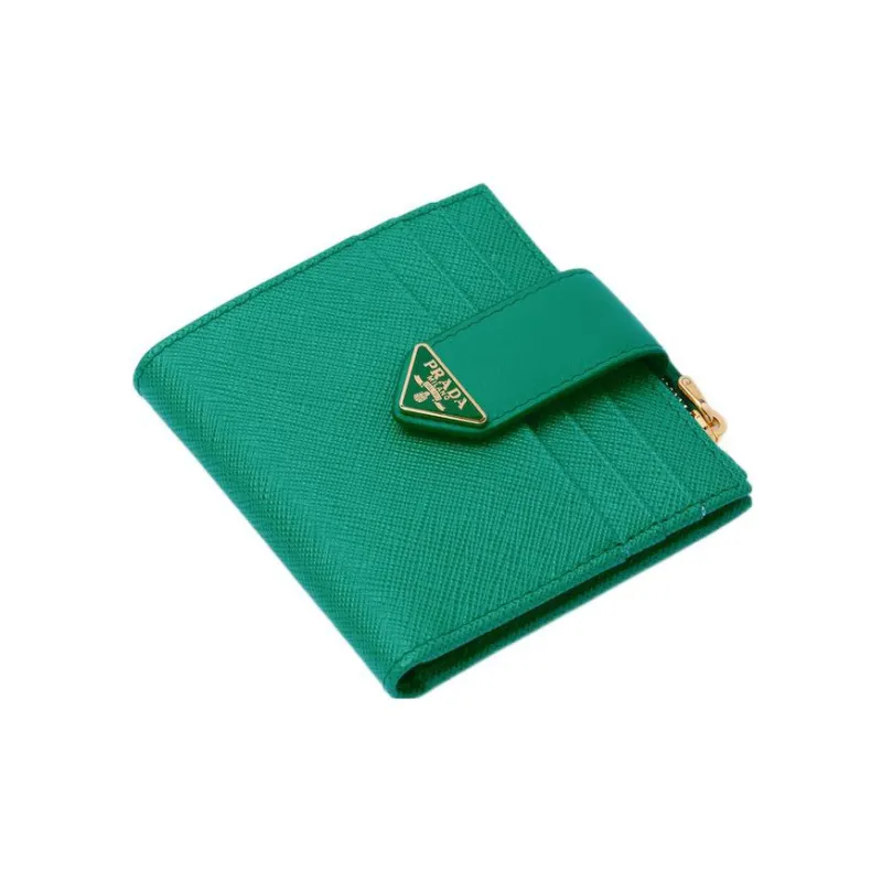 PRADA Leather Card Holder Wallet Small Size Women's Green-3