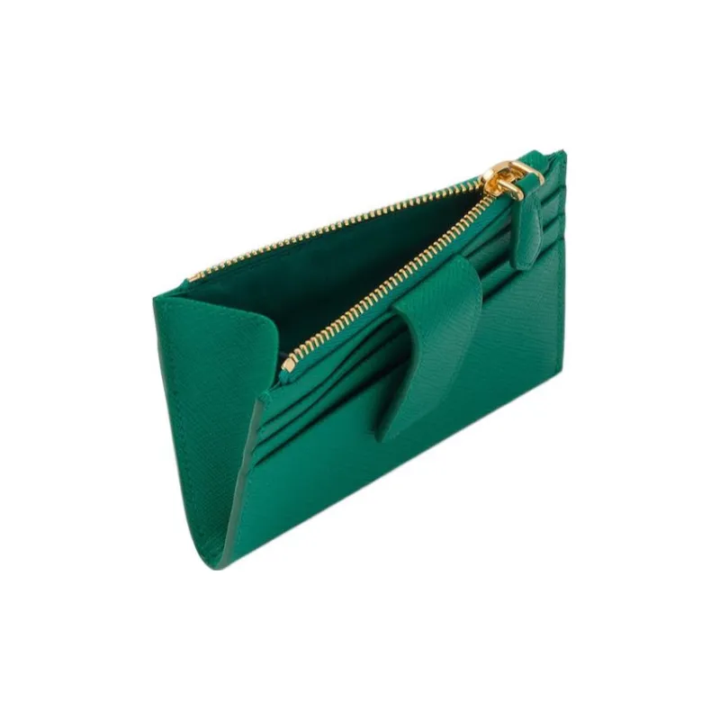 PRADA Saffiano Leather Card Clip Card Holder Women's Green-2