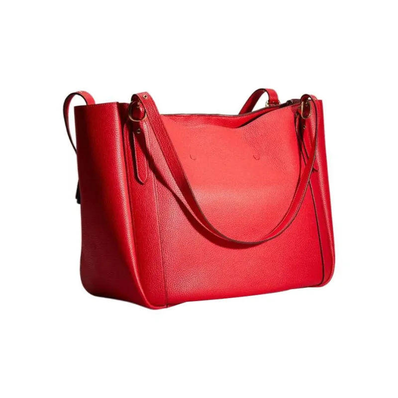 COACH Pebbled Leather One Shoulder Handbag Women's Red-1