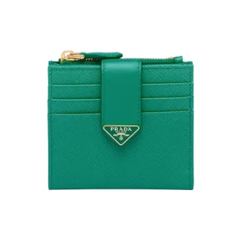 PRADA Leather Card Holder Wallet Small Size Women's Green