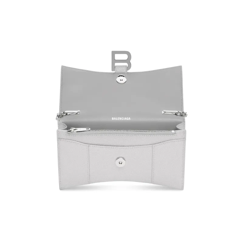 Balenciaga Hourglass Xs Wallet On Chain In Sparkling Fabric Silver-5