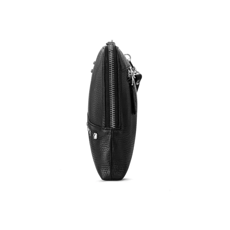 NOMK Top Grain Cow Leather Handheld Envelope Bag Wallet Clutch Large Size Men's Black-2