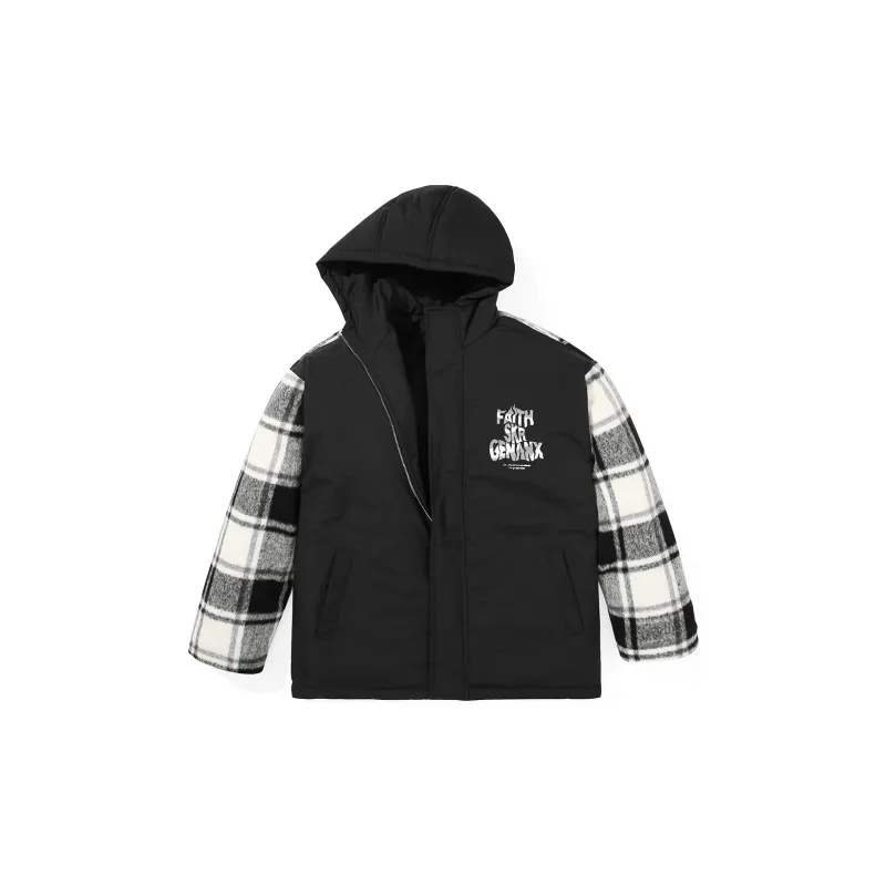 GENANX Letter Hooded Loose Fit Puffer Jacket Unisex Black-2