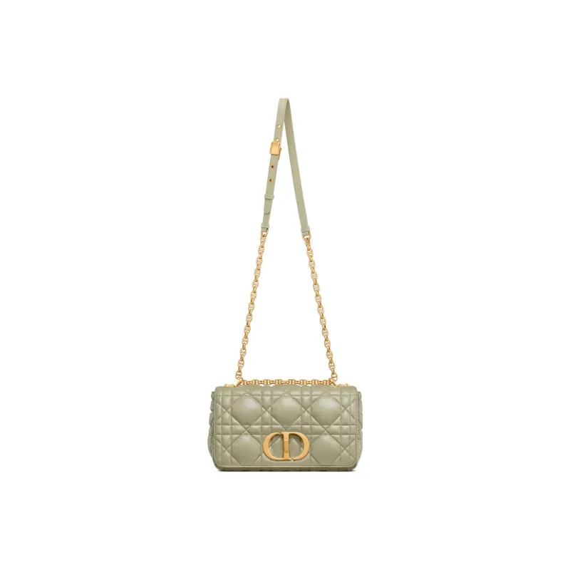 DIOR Caro Cow Leather Handheld Shoulder Bag, Crossbody Bag Medium Size Women's Gray Green-4