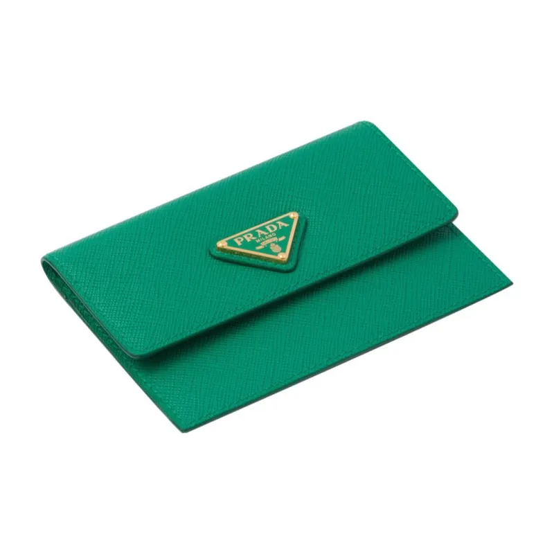 PRADA Saffiano Leather Card Holder Wallet Women's Green-2