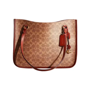 COACH Tyler Coated Canvas With Calfskin Tote Bag Shopping Bag Shoulder Bag Handbag Large Size Women's Tan & Rust