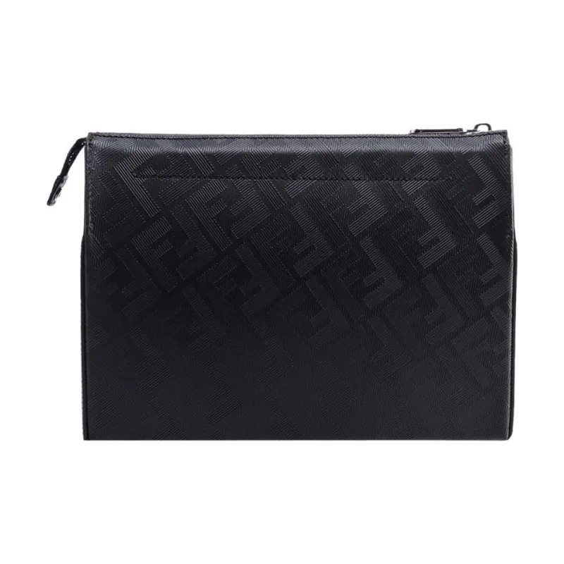 FENDI Cow Leather Handbag Wrist Bag Clutch Regular Men's Black-3