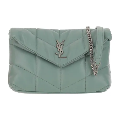 SAINT LAURENT PUFFER Sheepskin Cloud Bag Pillow Bag Shoulder Bag Crossbody Bag Mini Women's Green