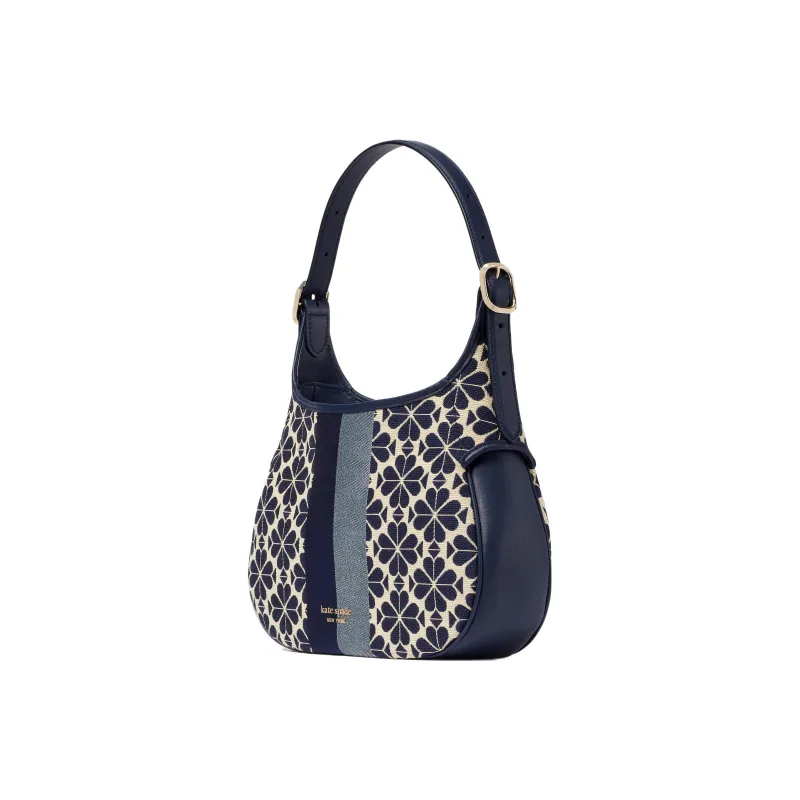 Kate Spade Flower Jacquard With Cow Leather Shoulder Bag, Handbag, Shoulder Bag Women's Blue & Black-1