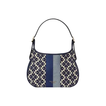 Kate Spade Flower Jacquard With Cow Leather Shoulder Bag, Handbag, Shoulder Bag Women's Blue & Black