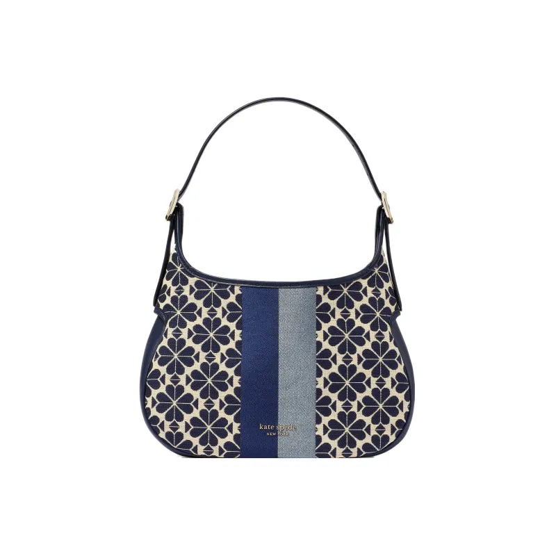 Kate Spade Flower Jacquard With Cow Leather Shoulder Bag, Handbag, Shoulder Bag Women's Blue & Black-0