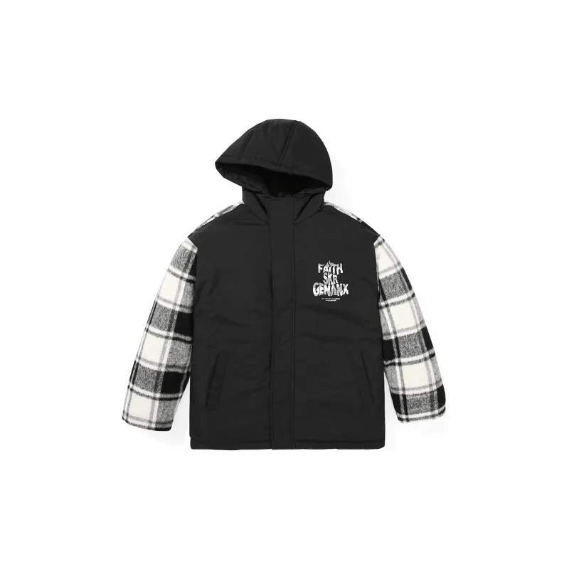 GENANX Letter Hooded Loose Fit Puffer Jacket Unisex Black-1