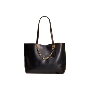 COACH Signature Chain Hobo Genuine Leather One Shoulder Handbags Large Size Women's Black