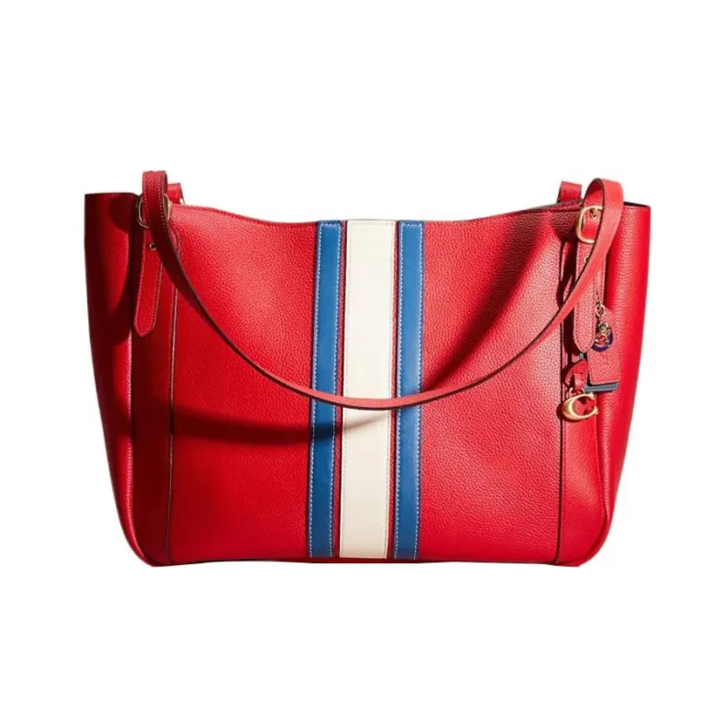 COACH Pebbled Leather One Shoulder Handbag Women's Red-0