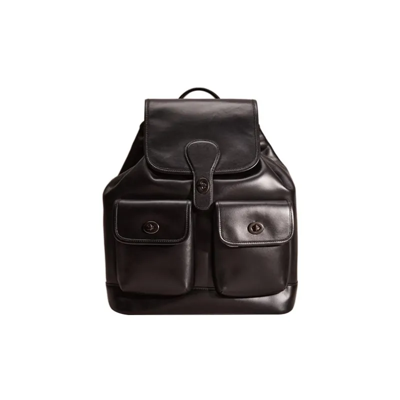 COACH Heritage Genuine Leather Backpack Large Size Women's Black-0