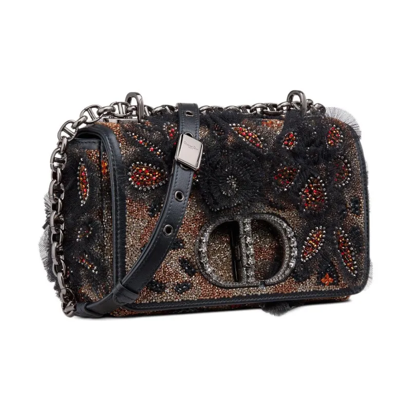 DIOR Caro Embroidered Cow Leather Patchwork Handheld Shoulder Bag Crossbody Bag Small Size Women's Black-1