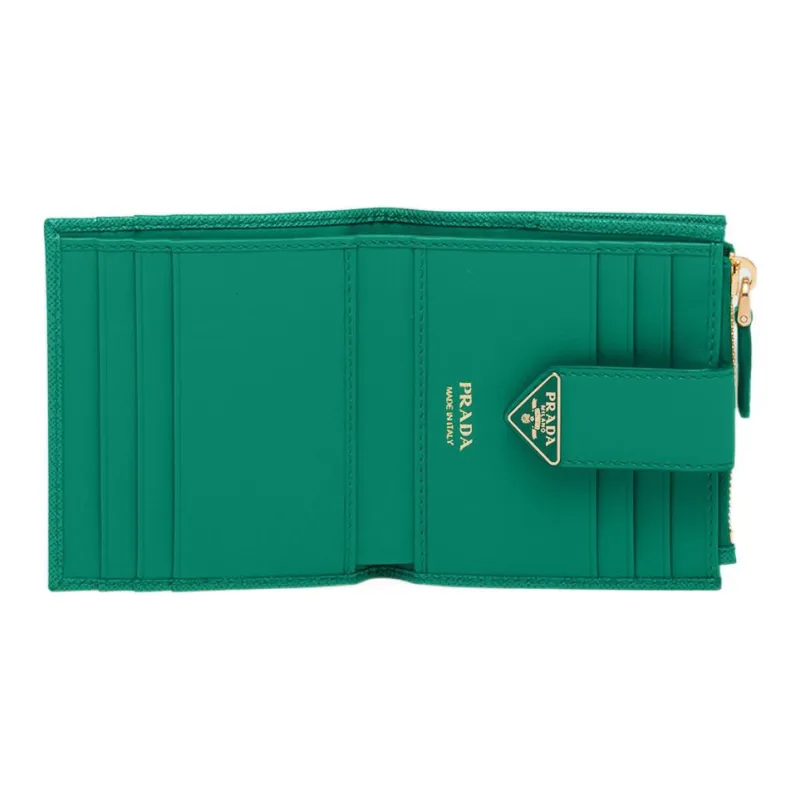 PRADA Leather Card Holder Wallet Small Size Women's Green-2