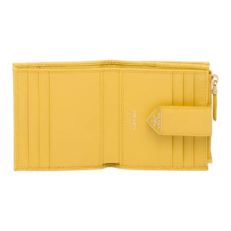 PRADA Leather Wallet Small Size Women's Yellow-3