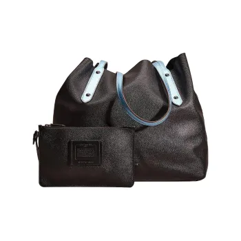 COACH Market Tote Suede Twill Leather Combo Bag One Shoulder Handbags Large Size Women's Black