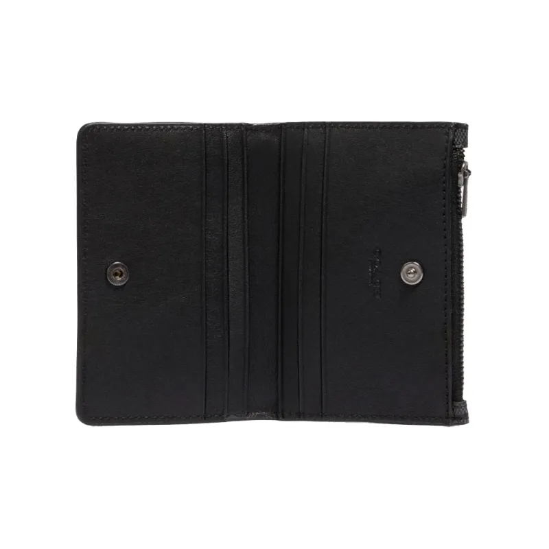 COACH Signature Coated Canvas And Smooth Calfskin Card Holder, Wallet Regular Men's Black-2