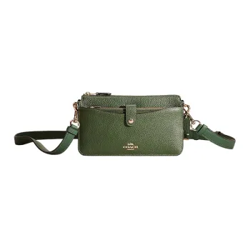 COACH Noa Pop Up Polished Pebbled Leather Shoulder Bag, Crossbody Bag Trumpets Women's Hunter Green Color
