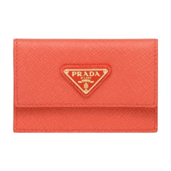 PRADA Saffiano Leather Card Holder Card Holder Women's Orange