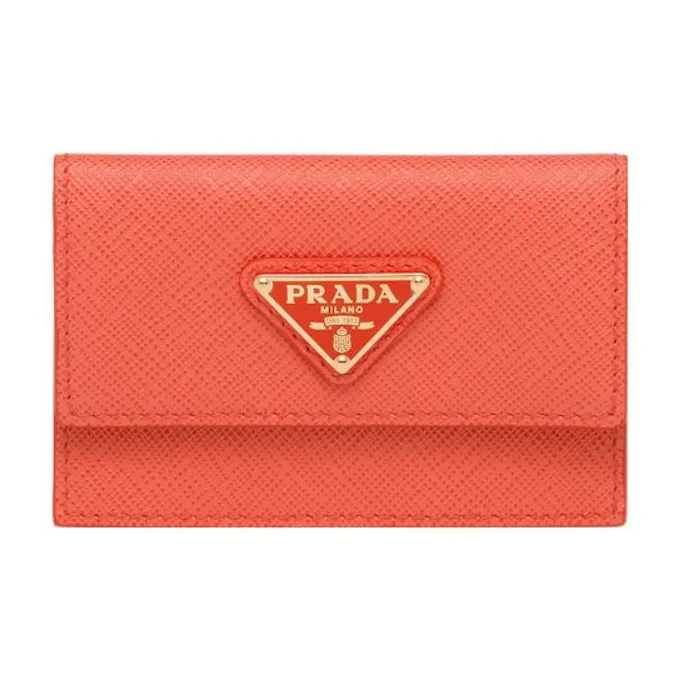 PRADA Saffiano Leather Card Holder Card Holder Women's Orange-0