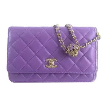 CHANEL 22SS Lambskin Wallet On Chain, Shoulder Bag, Crossbody Bag Women's Purple