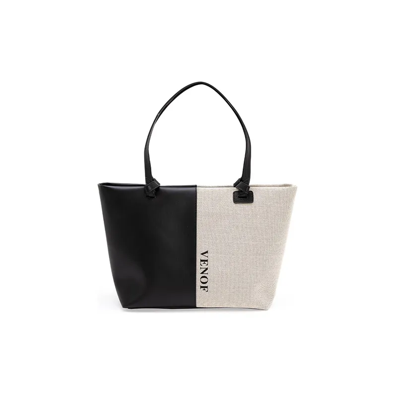 VENOF Cow Leather Tote Bag Shopping Bag Shoulder Bags Large Size Women's Moonlit Coffee * Cloudy Black-9