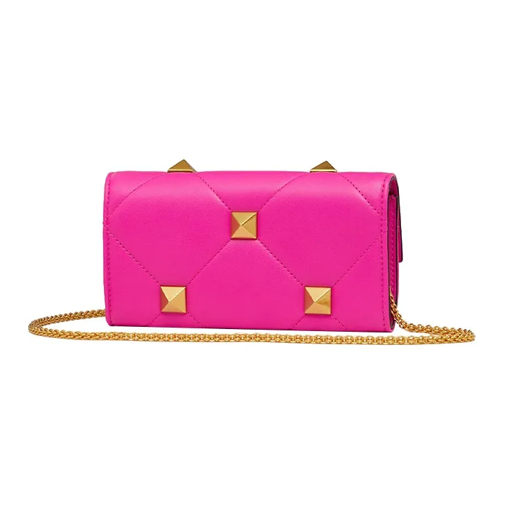 Valentino Roman Stud Lambskin Wallets Shoulder Bag Crossbody Bag Women's Pink-2