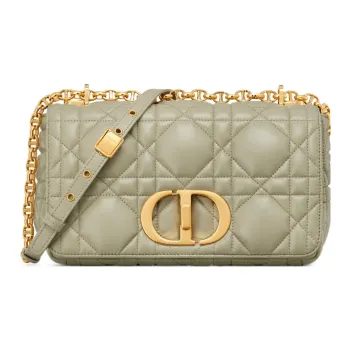 DIOR Caro Cow Leather Handheld Shoulder Bag, Crossbody Bag Medium Size Women's Gray Green