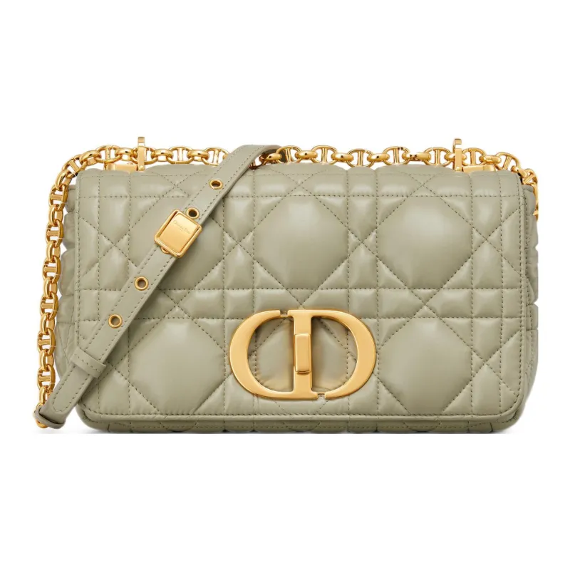 DIOR Caro Cow Leather Handheld Shoulder Bag, Crossbody Bag Medium Size Women's Gray Green-0