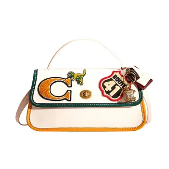 COACH Turnlock Glove Tanning Shoulder Bag Crossbody Bag Handbag Large Size Women's Chalk White