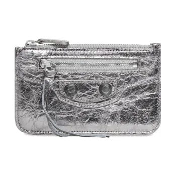 Balenciaga Le Cagole Metallic Finish Fine-Grained Sheepskin Card Clip Card Holder Women's Silver