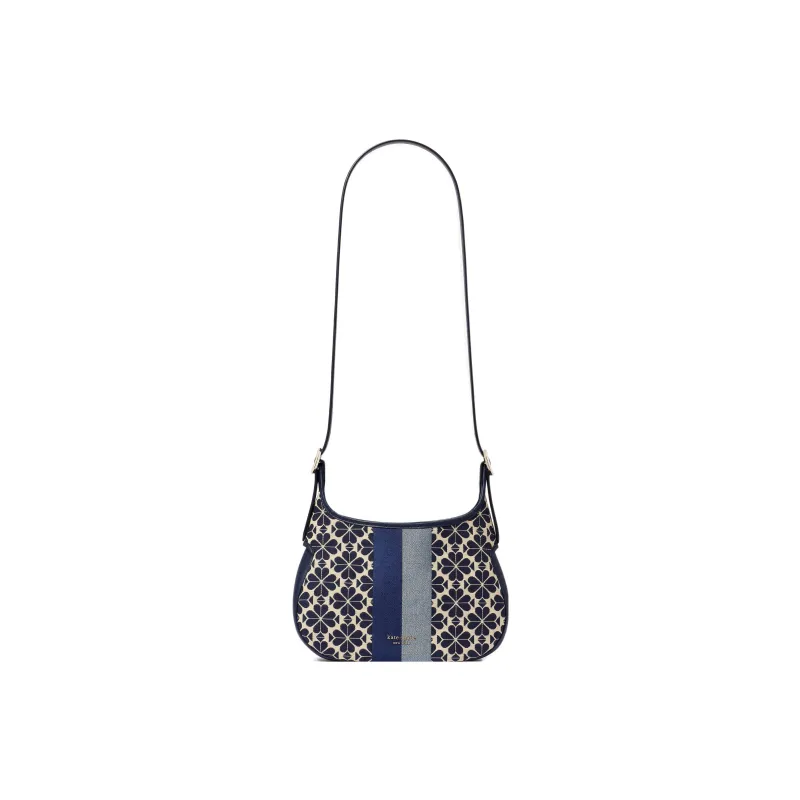Kate Spade Flower Jacquard With Cow Leather Shoulder Bag, Handbag, Shoulder Bag Women's Blue & Black-3