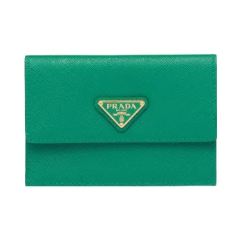 PRADA Saffiano Leather Card Holder Wallet Women's Green