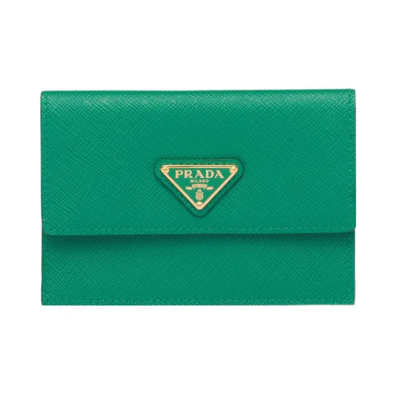 PRADA Saffiano Leather Card Holder Wallet Women's Green-0