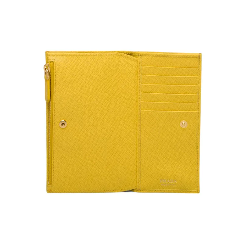 PRADA Saffiano Leather Card Holder Wallet Large Size Women's Yellow-2