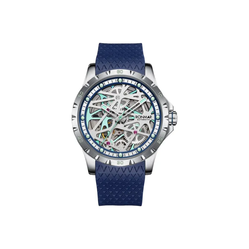 RONMAR Vanishing Sky Collection Automatic Mechanical Movement Rubber Strap Watch Men's Watches Cut Out Dial-0