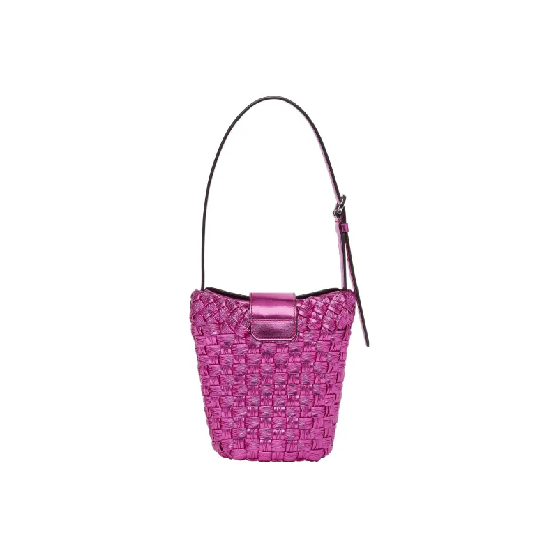 FERRAGAMO Trifolio Metal Leather Bucket Bag, Handbag, Shoulder Bag Women's Fuchsia-2