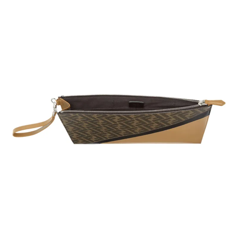 FENDI Cow Leather Clutch Men's Beige/Black-2